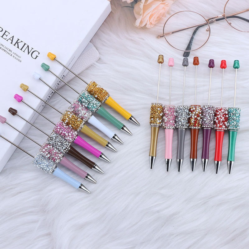 Bling Bling Diamond Pearl Ballpoint Pen Hot Selling DIY Beadable Charm Colorful Glitter Pen Jewelry Making Wedding