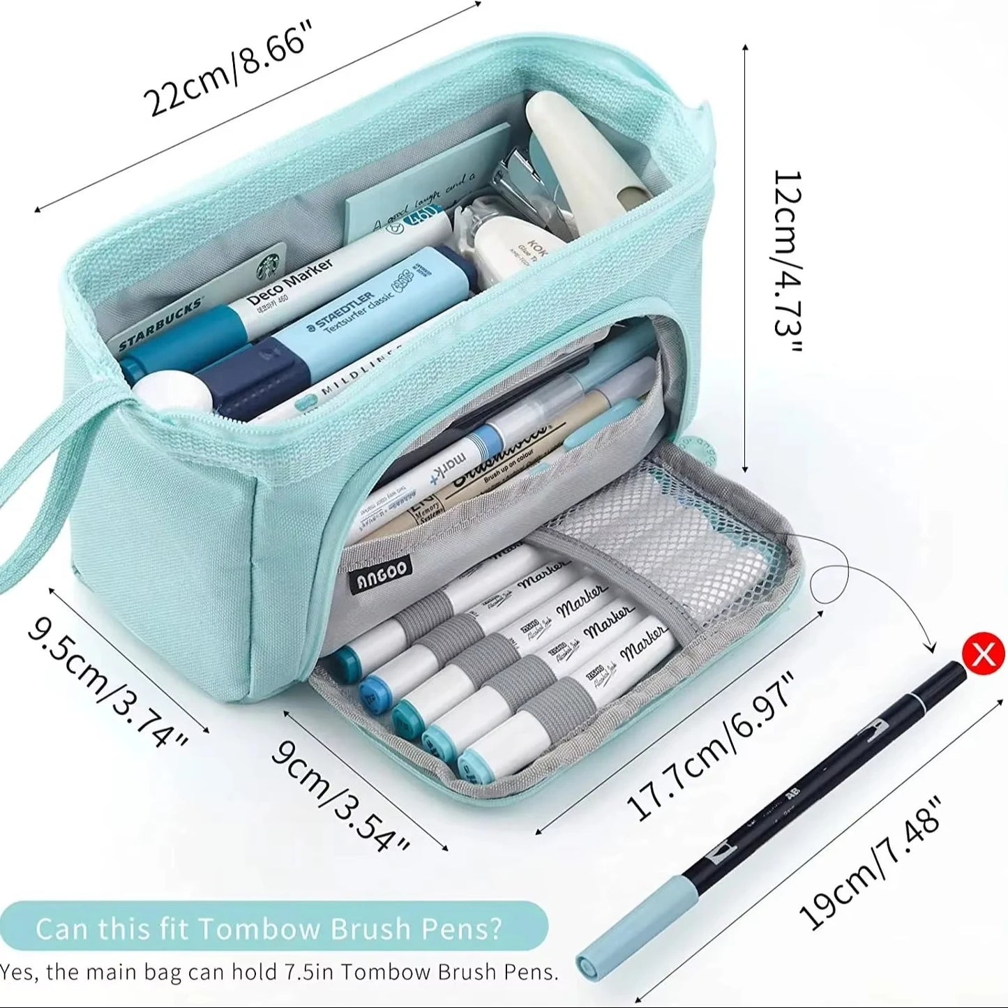 Large Capacity Pencil Case Durable Canvas for Student Stationery Double-deck Pen Pouch Storage Bags School Supplies