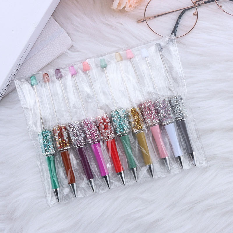 Bling Bling Diamond Pearl Ballpoint Pen Hot Selling DIY Beadable Charm Colorful Glitter Pen Jewelry Making Wedding