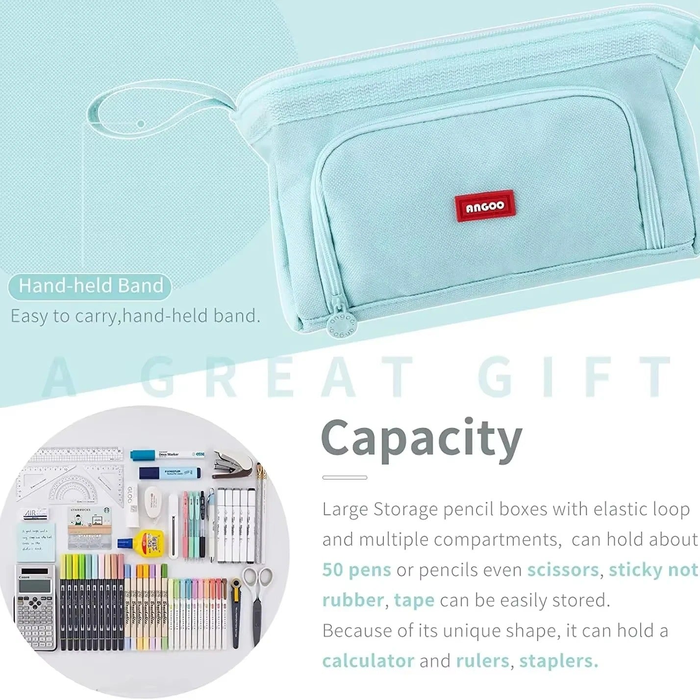 Large Capacity Pencil Case Durable Canvas for Student Stationery Double-deck Pen Pouch Storage Bags School Supplies
